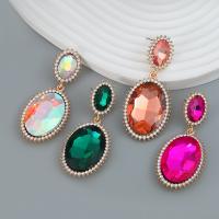 Tibetan Style Drop Earrings, with Glass Rhinestone, fashion jewelry & for woman, more colors for choice, nickel, lead & cadmium free, 60x27mm, Sold By Pair