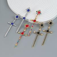Zinc Alloy Drop Earrings Cross fashion jewelry & for woman & with rhinestone nickel lead & cadmium free Sold By Pair