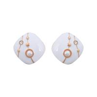 Tibetan Style Stud Earring, with Acrylic, fashion jewelry & for woman & enamel, white, nickel, lead & cadmium free, 27x27mm, Sold By Pair