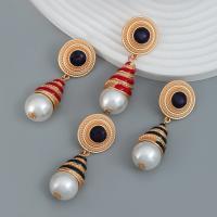 Tibetan Style Drop Earrings, with Plastic Pearl, for woman & enamel & with rhinestone, more colors for choice, nickel, lead & cadmium free, 66x24mm, Sold By Pair