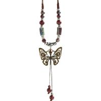 Tibetan Style Sweater Chain Necklace, with Porcelain & Nylon Cord, Butterfly, plated, Adjustable & fashion jewelry & for woman, nickel, lead & cadmium free, Sold Per Approx 20.47-33.86 Inch Strand