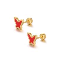 Titanium Steel  Earring, Butterfly, fashion jewelry & for woman & enamel, more colors for choice, 7*7.8mm,4mm, Sold By PC