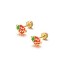Titanium Steel  Earring Strawberry fashion jewelry & for woman & enamel 7.9*5.3mm 4mm Sold By PC