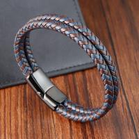 PU Leather Cord Bracelets, with 304 Stainless Steel, Vacuum Ion Plating, Double Layer & for man, Length:21 cm, Sold By PC
