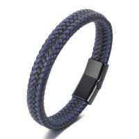 PU Leather Cord Bracelets with Zinc Alloy plumbum black color plated fashion jewelry & for man Length 21 cm Sold By PC