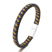 Bracelets cordon PU, cuir PU, avec acier inoxydable 316L, pour homme, plus de couleurs à choisir, Longueur:21 cm, Vendu par PC