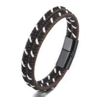 PU Leather Cord Bracelets with Zinc Alloy plumbum black color plated Double Layer & for man brown Length 21 cm Sold By PC