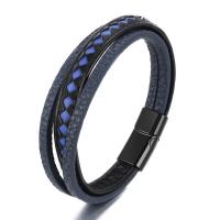 PU Leather Cord Bracelets, with Tibetan Style, plumbum black color plated, multilayer & for man, more colors for choice, Length:21 cm, Sold By PC
