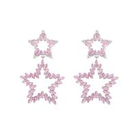 Brass Drop Earring, with Glass Rhinestone, Star, platinum color plated, fashion jewelry & for woman & hollow, nickel, lead & cadmium free, 28x48mm, Sold By Pair