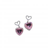 Brass Drop Earring Heart platinum color plated fashion jewelry & for woman & with rhinestone pink nickel lead & cadmium free Sold By Pair