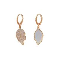 Asymmetric Earrings Brass with Shell Leaf gold color plated fashion jewelry & micro pave cubic zirconia & for woman nickel lead & cadmium free Sold By Pair