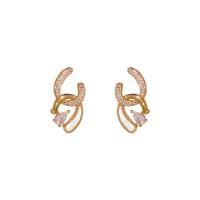 Cubic Zirconia Micro Pave Brass Earring, gold color plated, fashion jewelry & micro pave cubic zirconia & for woman, nickel, lead & cadmium free, 8x17mm, Sold By Pair