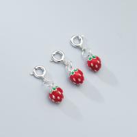 925 Sterling Silver Pendant, Strawberry, plated, DIY & epoxy gel, red, 6x6x9mm, Sold By PC