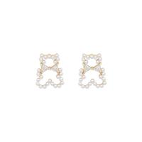 Zinc Alloy Stud Earring with Plastic Pearl Bear fashion jewelry & for woman & with rhinestone & hollow nickel lead & cadmium free 12mm Sold By Pair