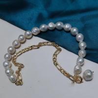 Freshwater Pearl Brass Chain Necklace, Pérolas de água doce, with Liga de cobre, joias de moda & para mulher, branco, 9-10mm, comprimento Aprox 40 cm, vendido por PC