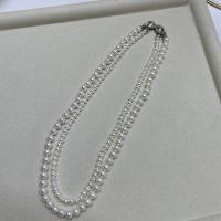 Freshwater Pearl Brass Chain Necklace, Pérolas de água doce, with cobre, Camada Dupla & joias de moda & para mulher, branco, comprimento Aprox 40 cm, vendido por PC