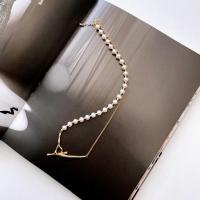 Freshwater Pearl Brass Chain Necklace, Pérolas de água doce, with cobre, joias de moda & para mulher, dourado, comprimento Aprox 40 cm, vendido por PC