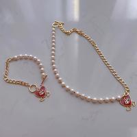 Natural Cultured Freshwater Pearl Jewelry Sets, with Brass, fashion jewelry & for woman, 6-7mm, Length:Approx 40 cm, Approx 18 cm, Sold By PC