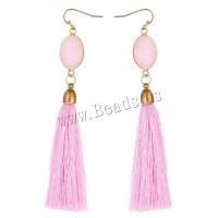Fashion Fringe Boucles d'oreilles, quartz rose, avec Cordon de noeud & laiton, glandpompon, Placage de couleur d'or, bijoux de mode & pour femme, rose, Vendu par paire