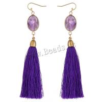 Fashion Fringe Earrings Amethyst with Knot Cord & Brass Tassel gold color plated fashion jewelry & for woman purple Sold By Pair