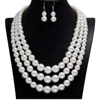 Jewelry Sets earring & necklace Plastic Pearl with Zinc Alloy with 5cm extender chain Round silver color plated three layers & 2 pieces & fashion jewelry & for woman white Length Approx 46 cm Sold By Set