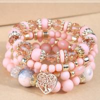Wrap Bracelet, Glass Beads, earring & necklace, with Plastic & Tibetan Style, with 5cm extender chain, Heart, gold color plated, 4 pieces & fashion jewelry & for woman, pink, Sold By Set