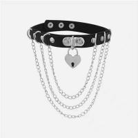 Fashion Choker halskæde, PU, med Jern, med 4cm extender kæde, Heart, sølvfarvet forgyldt, mode smykker & flerlags & for kvinde, sort, 24mm, Længde Ca. 35 cm, Solgt af PC