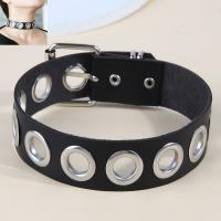 Fashion Choker Necklace, PU Leather, with Iron, silver color plated, fashion jewelry & for woman, black, 27mm, Length:Approx 33 cm, Sold By PC