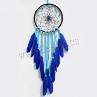 Fashion Dream Catcher, Feather, with Velveteen & Natural Turquoise, for home and office & fashion jewelry, blue, 55-60cm, Sold By PC