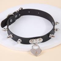 Fashion Choker Necklace PU Leather with Iron with 6cm extender chain Heart silver color plated fashion jewelry & for woman black 23mm Length Approx 35 cm Sold By PC