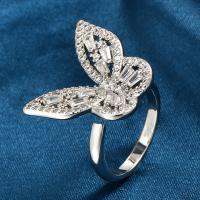 Cubic Zirconia Micro Pave Brass Ring with Cubic Zirconia Butterfly silver color plated fashion jewelry & for woman nickel lead & cadmium free Inner Approx 17mm Sold By PC