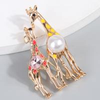 Fashion Brooch Jewelry Zinc Alloy with Plastic Pearl Giraffe gold color plated fashion jewelry & for man & enamel & with rhinestone mixed colors nickel lead & cadmium free Sold By PC