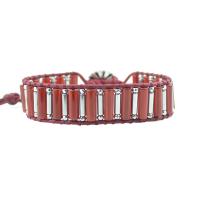 Bracelets en Agate rouge, avec cordon en cuir & Hématite & alliage de zinc, Placage de couleur argentée, bijoux de mode & unisexe, rouge, Longueur:Environ 17 cm, Vendu par PC