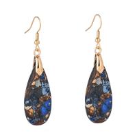 Natural Gemstone Earrings, Impression Jasper, with Brass, Teardrop, gold color plated, fashion jewelry & for woman, mixed colors, Sold By Pair
