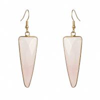 Natural Quartz Earrings Rose Quartz with Brass Triangle gold color plated fashion jewelry & for woman & faceted pink Sold By Pair