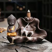 Backflow Incense Burner, Purple Clay, half handmade, for home and office & durable, more colors for choice, 140x89x85mm, Sold By PC