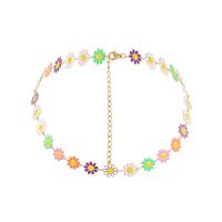 Brass Necklace with 2.76inch extender chain Daisy fashion jewelry & for woman & enamel nickel lead & cadmium free Length Approx 14.17 Inch Sold By PC