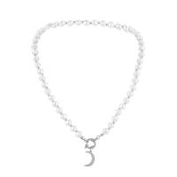 Plastične biserna ogrlica, Plastična Pearl, s 304 nehrđajućeg čelika, Mjesec, modni nakit & za čovjeka, 35x10mm, Dužina Približno 18.11 inčni, Prodano By PC