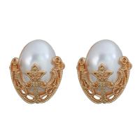 Tibetan Style Stud Earring, with Plastic Pearl, fashion jewelry & for woman, nickel, lead & cadmium free, 27x25mm, Sold By Pair
