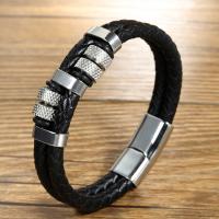 PU Leather Cord Bracelets, with 304 Stainless Steel, Double Layer & fashion jewelry & for man, Length:Approx 8.27 Inch, Sold By PC