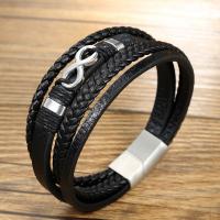 PU Leather Cord Bracelets with 304 Stainless Steel fashion jewelry & multilayer & for man Length Approx 8.27 Inch Sold By PC