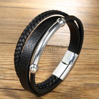 PU Leather Cord Bracelets, with 304 Stainless Steel, three layers & fashion jewelry & for man, Length:Approx 8.27 Inch, Sold By PC