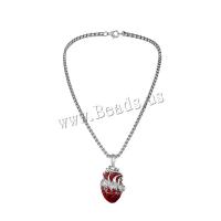 Zinc Alloy smykker halskæde, Heart, mode smykker & for mennesket, nikkel, bly & cadmium fri, 56x29mm, Solgt Per Ca. 24.41 inch Strand
