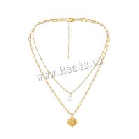 Multi Layer Necklace 304 Stainless Steel with Plastic Pearl with 1.97inch extender chain Heart gold color plated Double Layer & fashion jewelry & for woman golden Sold Per Approx 18.11 Inch Approx 15.75 Inch Strand