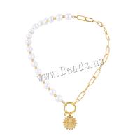 Edelstahl Schmuck Halskette, 304 Edelstahl, mit Kunststoff Perlen, plattiert, Modeschmuck & für Frau, goldfarben, 40x20mm, verkauft per ca. 16.54 ZollInch Strang