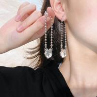 Messing Drop ørering, med Glas, sølvfarvet forgyldt, mode smykker & for kvinde, nikkel, bly & cadmium fri, 16x82mm, Solgt af par