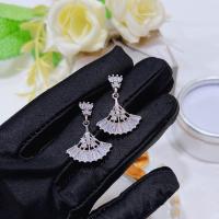 Brass Drop Earring with Glass Rhinestone Fan platinum color plated fashion jewelry & for woman nickel lead & cadmium free Sold By Pair
