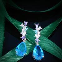 Messing Tropfen Ohrringe, Platinfarbe platiniert, Modeschmuck & für Frau, blau, frei von Nickel, Blei & Kadmium, 8x29mm, verkauft von Paar