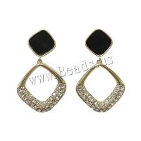 Cubic Zirconia Micro Pave Brass Earring Rhombus gold color plated fashion jewelry & micro pave cubic zirconia & for woman & enamel black nickel lead & cadmium free Sold By Pair