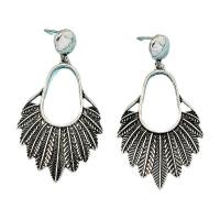 Boucles d'oreilles en alliage de zinc, forme de plume, Placage de couleur argentée, bijoux de mode & pour femme, 30x55mm, Vendu par paire